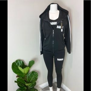 RAIDERS 3pc tracksuit (leggings, tank top, hooded zip up sweater) NWT.